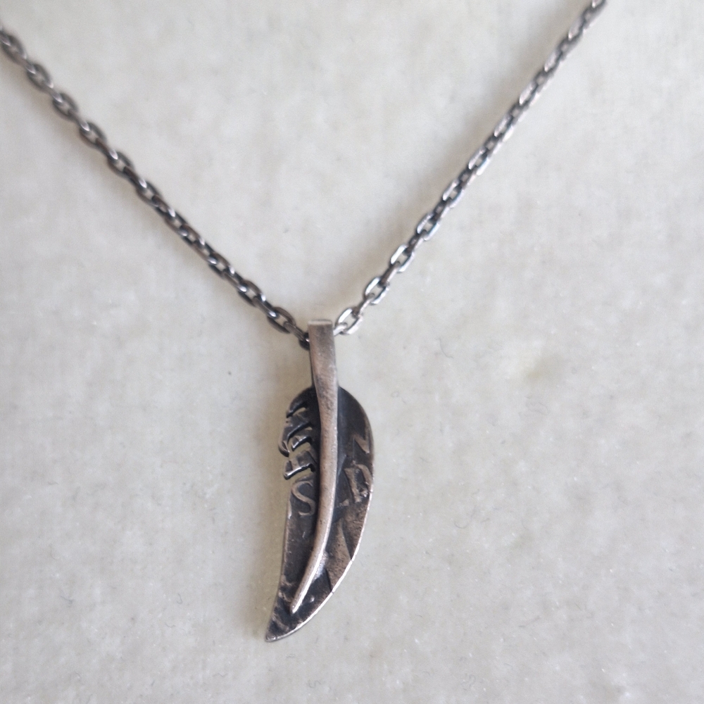 Men's Sterling Silver Feather Pendant Necklace